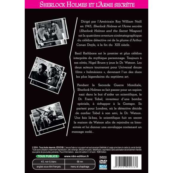 DVD - Film de Roy William Neill en DVD Sherlock Holmes et l'arme secrète
