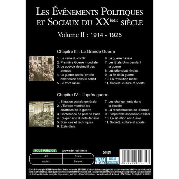 DVD - Film de  en DVD Événements politiques et sociaux du XXème siècle (Les) - Volume 2 - 1914-1925