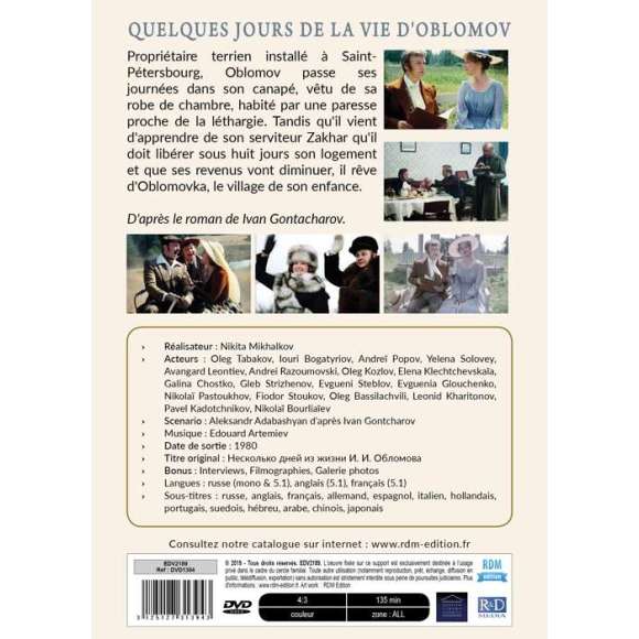 DVD - Film de Nikita Mikhalkov en DVD Trésors du cinéma russe (Les) - Quelques jours de la vie d'Oblomov