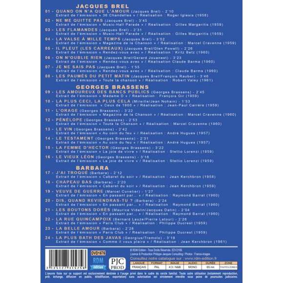 DVD - Film de  en DVD Brel, Brassens, Barbara - Les Grands de la Chanson Française