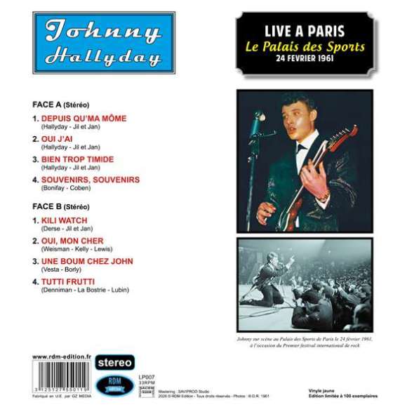 Hallyday, Johnny, Live à Paris, Le Palais des Sports - 24 février 1961 (Vinyle + CD), Variétés françaises, Rock...