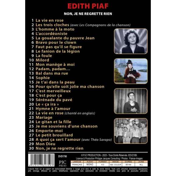DVD - Film de  en DVD Edith Piaf - Non, je ne regrette rien