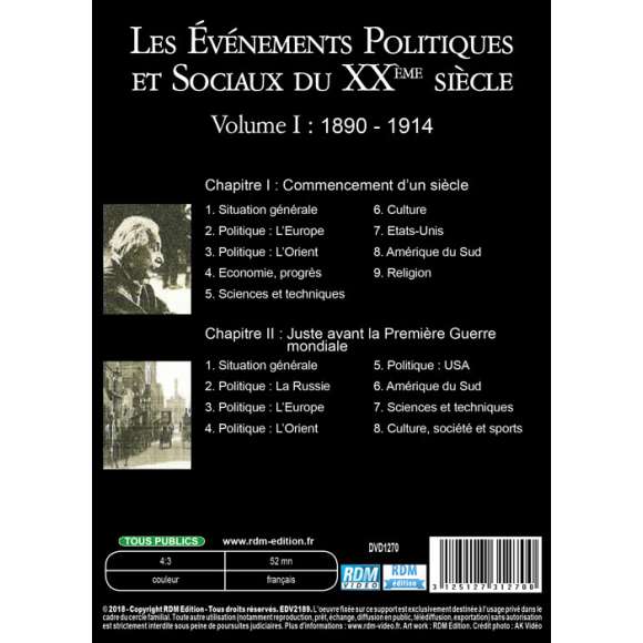 DVD - Film de  en DVD Evénements politiques et sociaux du XXème siècle (Les) - Volume 1 - 1890 - 1914